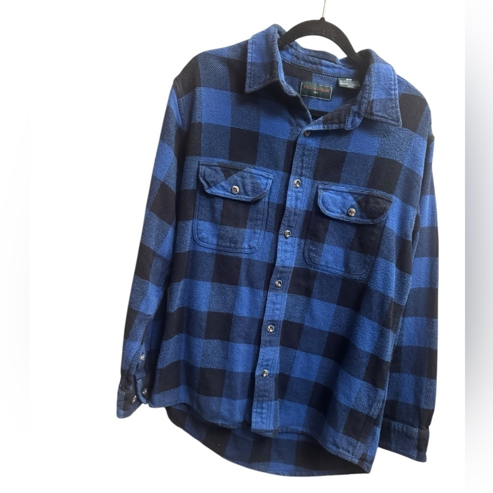 FIELD & STREAM Buffalo Plaid Heavy Weight Flannel Shirt Men's Med Jacket Blue - Picture 8 of 15